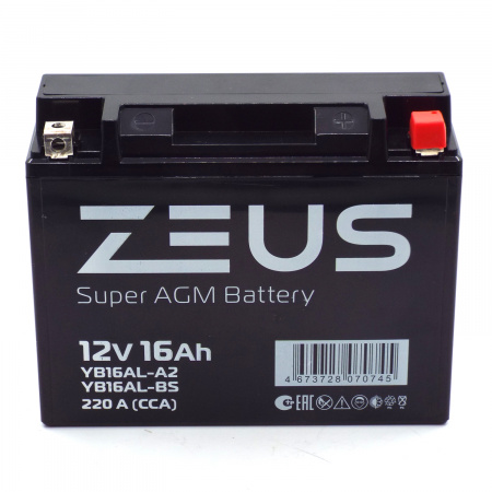 Аккумулятор 6МТС-16 Zeus Super AGM (YB16AL-A2)