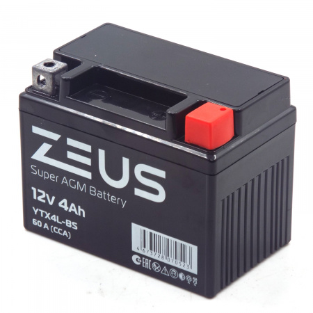 Аккумулятор 6МТС-4 Zeus Super AGM (YTX4L-BS)