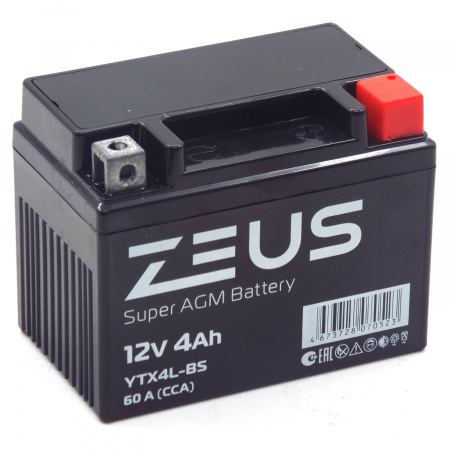 Аккумулятор 6МТС-4 Zeus Super AGM (YTX4L-BS)